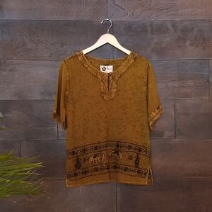 Vintage Elephant Pattern Overdyed Cotton Tunic